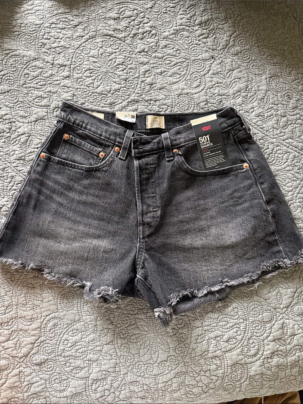 Levi's 501 Curve Mid-Rise Denim Shorts in Faded Black Wash